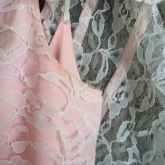 Vintage 80s Pale Pink Lace Off Shoulder Full Skirt Prom Dress Prairie Cottage - Picture 12 of 14